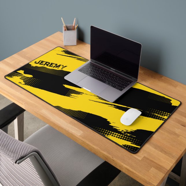 Custom Bumblebee Yellow Black Abstract Gaming Desk Mat (Office 2)