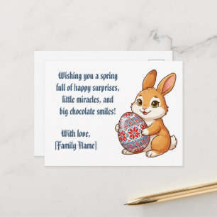Custom Bunny Postcard - Ethnic Egg & Editable Name