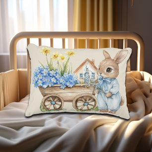 Custom Bunny with Blue Flowers Accent Pillow