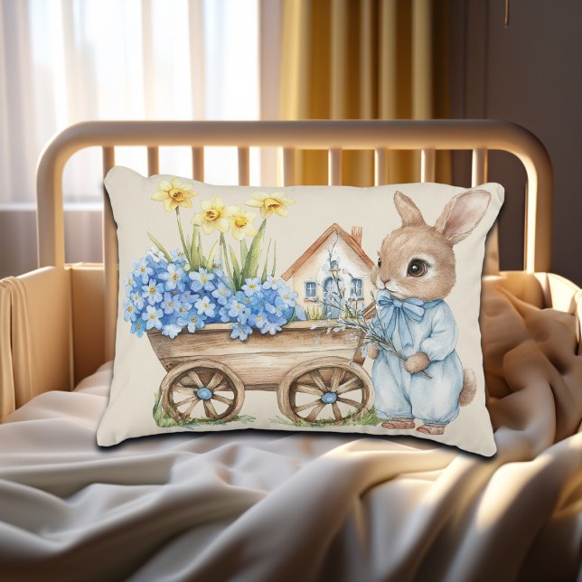 Custom Bunny with Blue Flowers Accent Pillow (Creator Uploaded)