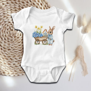 Custom Bunny with Blue Flowers Baby Bodysuit