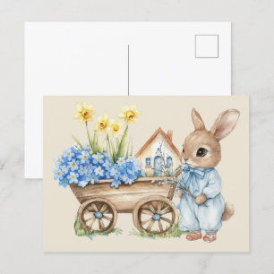 Custom Bunny with Blue Flowers Postcard