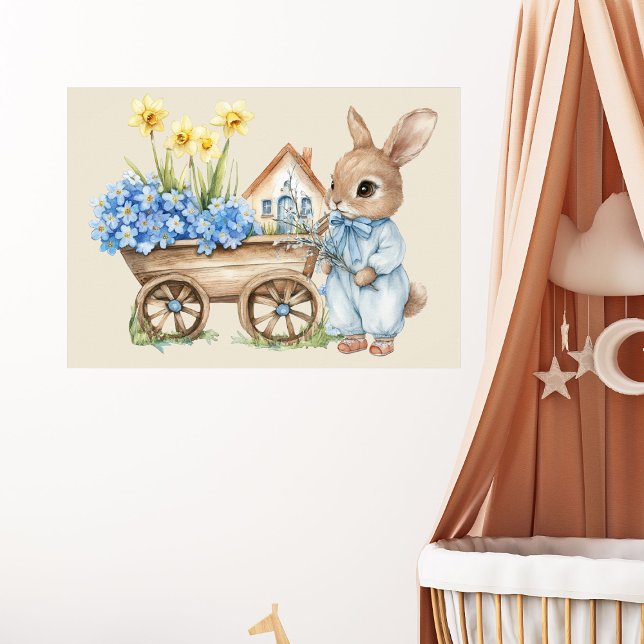 Custom Bunny with Blue Flowers Poster (Creator Uploaded)