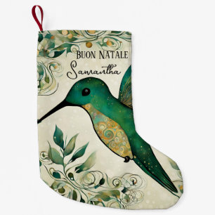 Custom Buon Natale Italian Green Hummingbird  Small Christmas Stocking