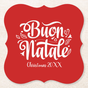 Custom Buon Natale Italian Merry Christmas Paper Coaster