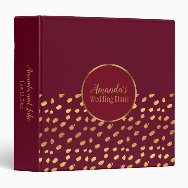 Custom Burgundy and Gold Wedding Plans Binder (Front/Spine)