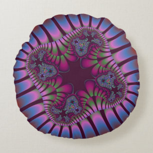 Custom Burgundy Blue Flower Round Throw Pillow