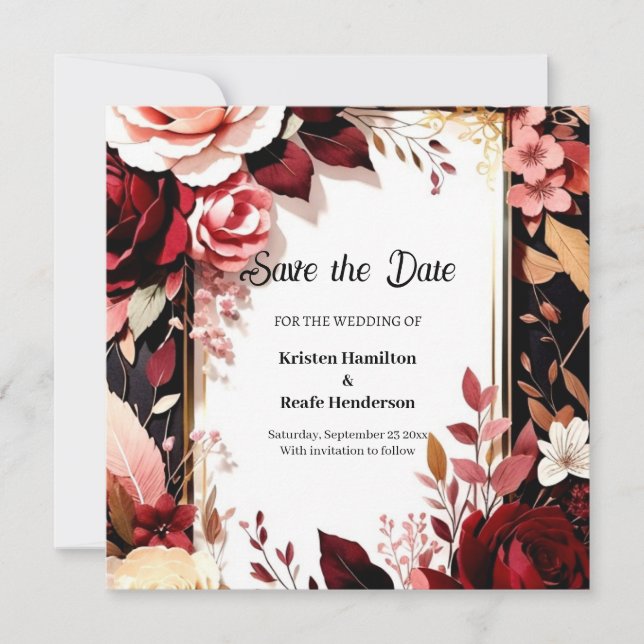 Custom Burgundy Bohemian Save The Date (Front)