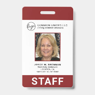 Custom Burgundy Business Logo Employee Photo ID Badge