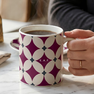 Custom Burgundy Cream Modern Geometric Lattice Coffee Mug