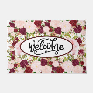 Custom Burgundy Floral Welcome Doormat