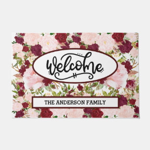 Custom Burgundy Floral Welcome Doormat