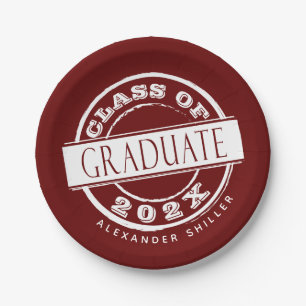 Custom Burgundy Graduation Party Graduate  Paper Plate