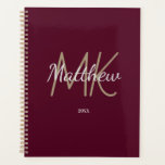 Custom Burgundy Monogram Initial Name Minimalist Planner<br><div class="desc">Personalize and add your name,  monogram initials,  and year. (any year) golden and white letters. The name is written with a hand lettered style script.</div>