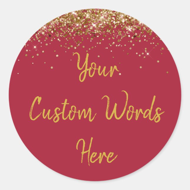 Custom Burgundy Red and Gold Birthday Party Favour Classic Round Sticker (Front)