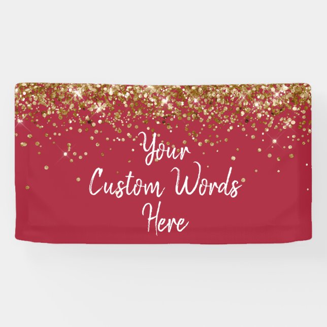 Custom Burgundy Red and Gold Birthday Party Photo Banner (Horizontal)