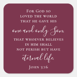 Custom Burgundy Red John 3:16 Scripture Christmas Square Sticker