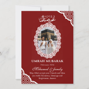 Custom Burgundy Red Umrah Mubarak Photo Card 
