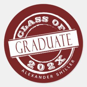 Custom Burgundy Simple Graduate  Classic Round Sticker