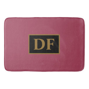 Custom Burgundy With Gold Initials Bath Mat