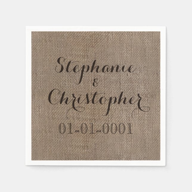 Custom Burlap-Look Rustic Wedding Bridal Shower Napkin (Front)