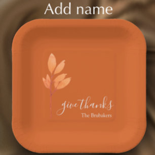 Custom Burnt Orange Boho Give Thanks Thanksgiving Paper Plate