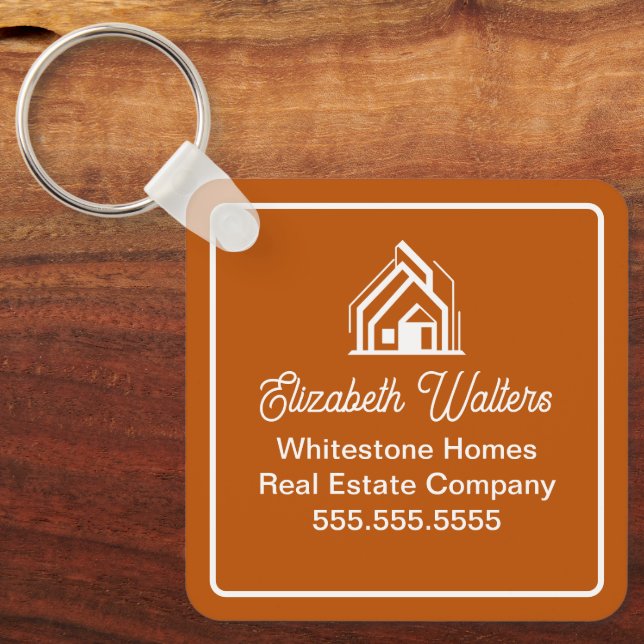 Custom Burnt Orange Real Estate Company Realtor Keychain (Front)