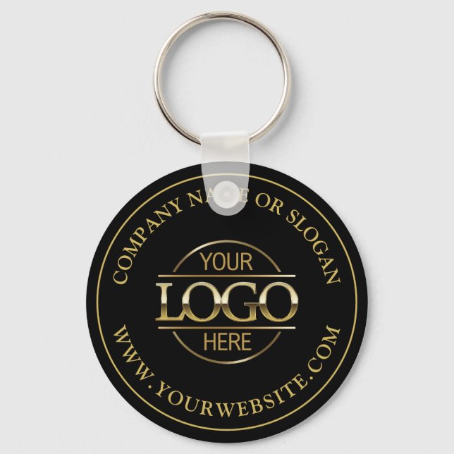 Custom Busines Logo Promotional Black and Gold Keychain (Front)