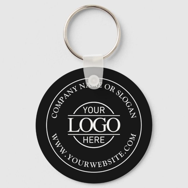 Custom Busines Logo Promotional Black and White Keychain (Front)