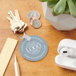 Custom Busines Logo Promotional Dusty Blue Keychain