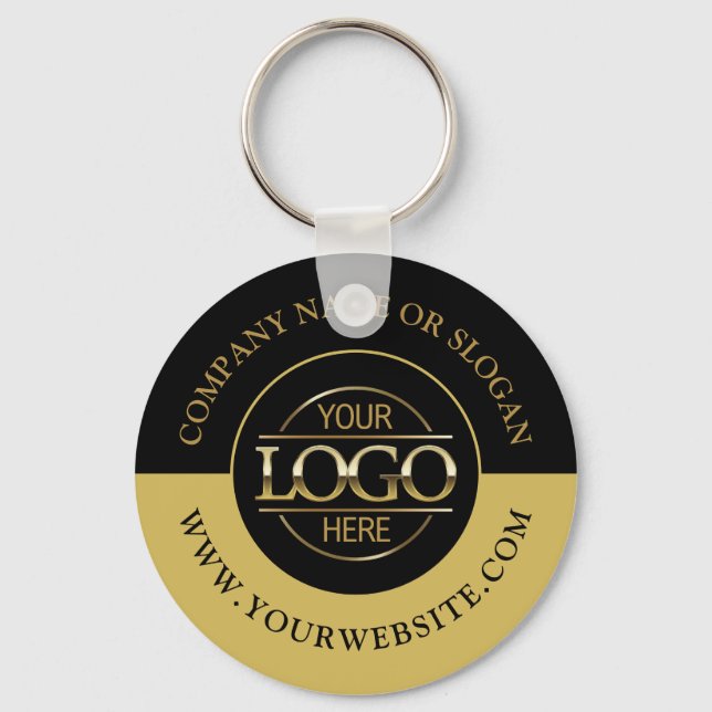 Custom Busines Round Logo Promotional Black & Gold Keychain (Front)