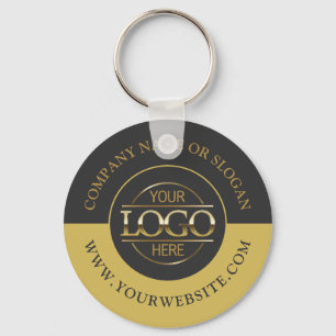 Custom Busines Round Logo Promotional Grey & Gold Keychain