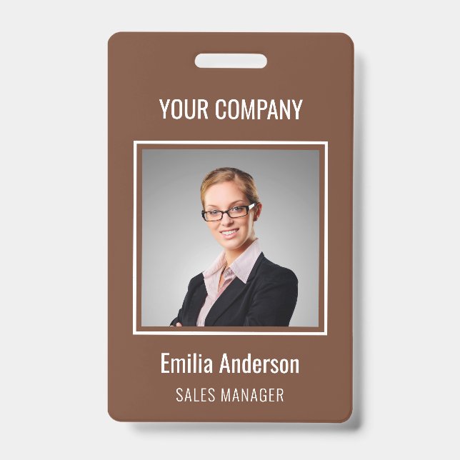 Custom Business Basic Employee Name Photo Brown Badge (Front)