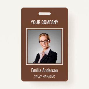 Custom Business Basic Employee Name Photo Brown Badge