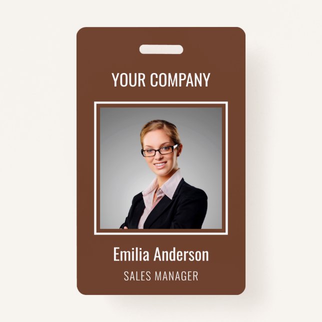 Custom Business Basic Employee Name Photo Brown Badge (Front)