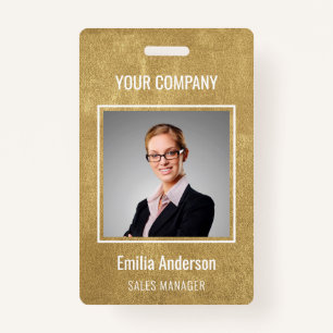 Custom Business Basic Employee Name Photo Gold Badge