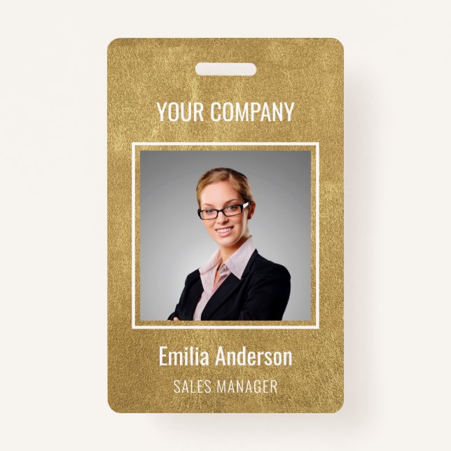 Custom Business Basic Employee Name Photo Gold Badge (Front)
