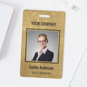 Custom Business Basic Employee Name Photo Gold Badge