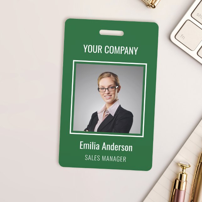 Custom Business Basic Employee Name Photo Green Badge (Creator Uploaded)