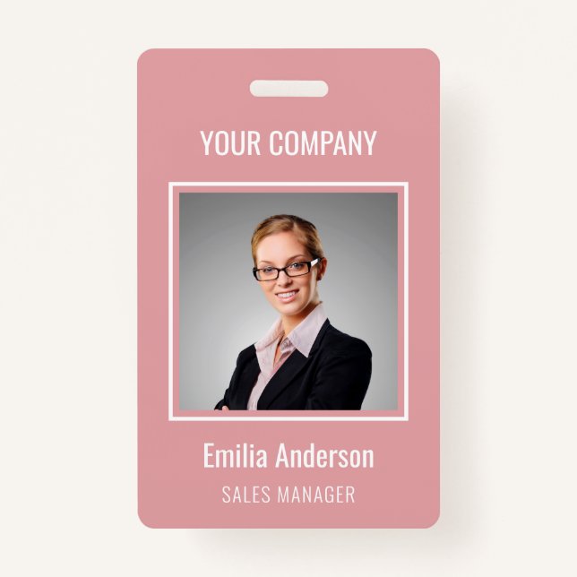 Custom Business Basic Employee Name Photo Pink Badge (Front)