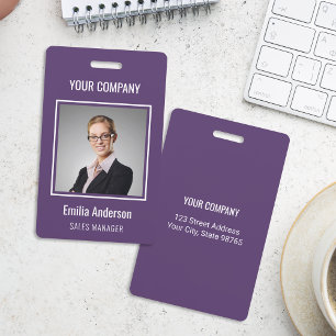 Custom Business Basic Employee Name Photo Purple Badge