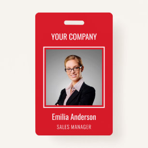 Custom Business Basic Employee Name Photo Red Badge