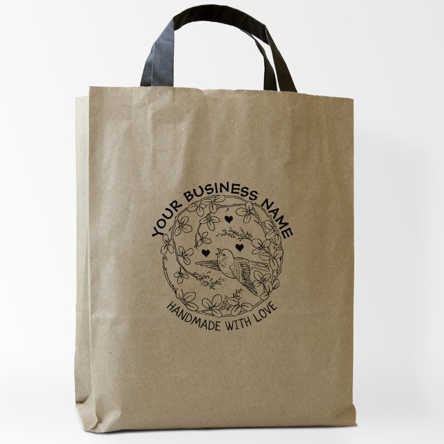 Custom Business Bird with Flowers Handmade Large  Rubber Stamp (Creator Uploaded)