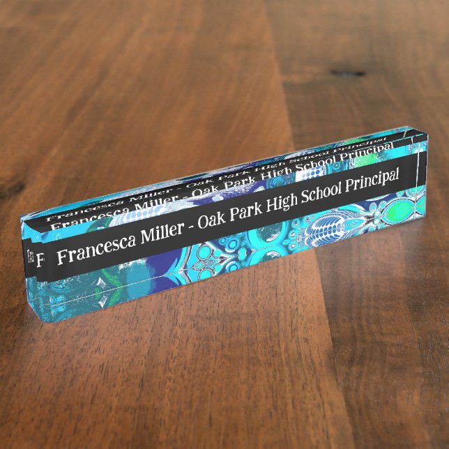 Custom Business Blue Sea Bubbles Abstract Art Nameplate (Side)