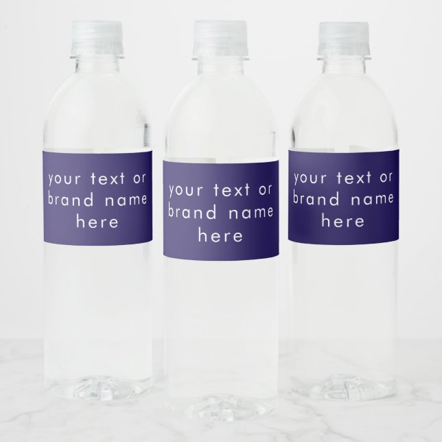 Custom Business Brand Text Professional Dark Blue Water Bottle Label (Bottles)