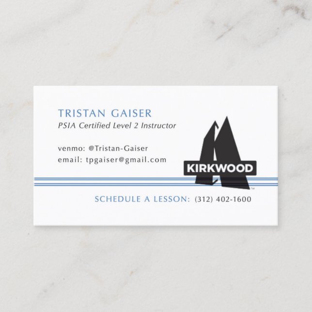 Custom Business Card for Ski Instructors (Front)