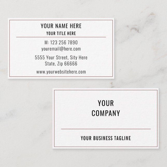Custom Business Card Your Name Address Colours Fon (Front/Back)
