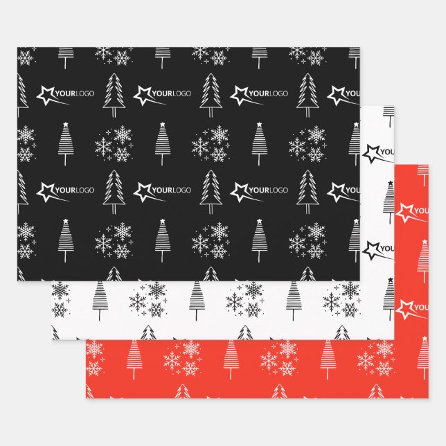 Custom Business Company Logo Christmas Gift Blue Wrapping Paper Sheet (Set)