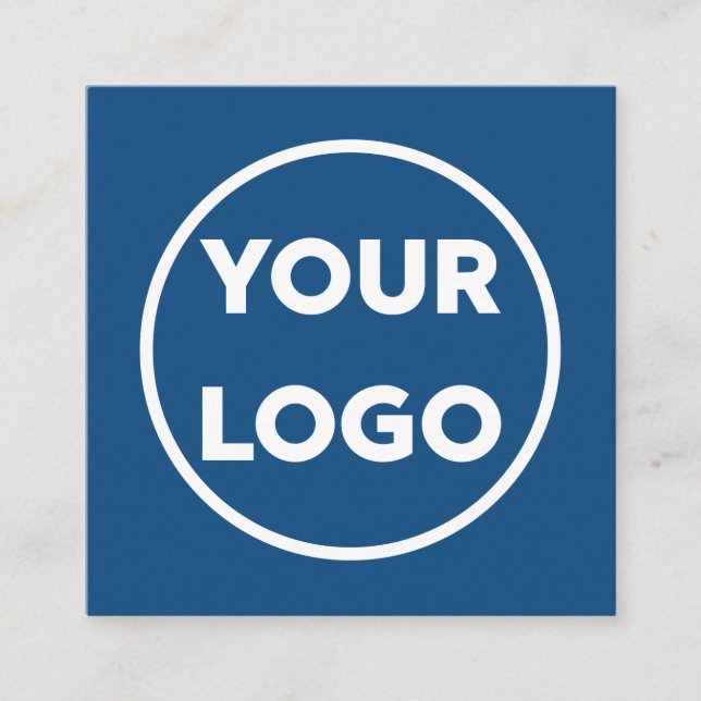 Custom Business Company Logo Minimal Blue Square Business Card (Front)