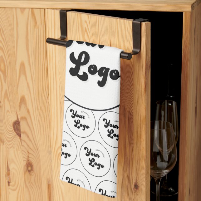 Custom Business Company Logo Pattern Black & White Kitchen Towel (Thirds Fold)